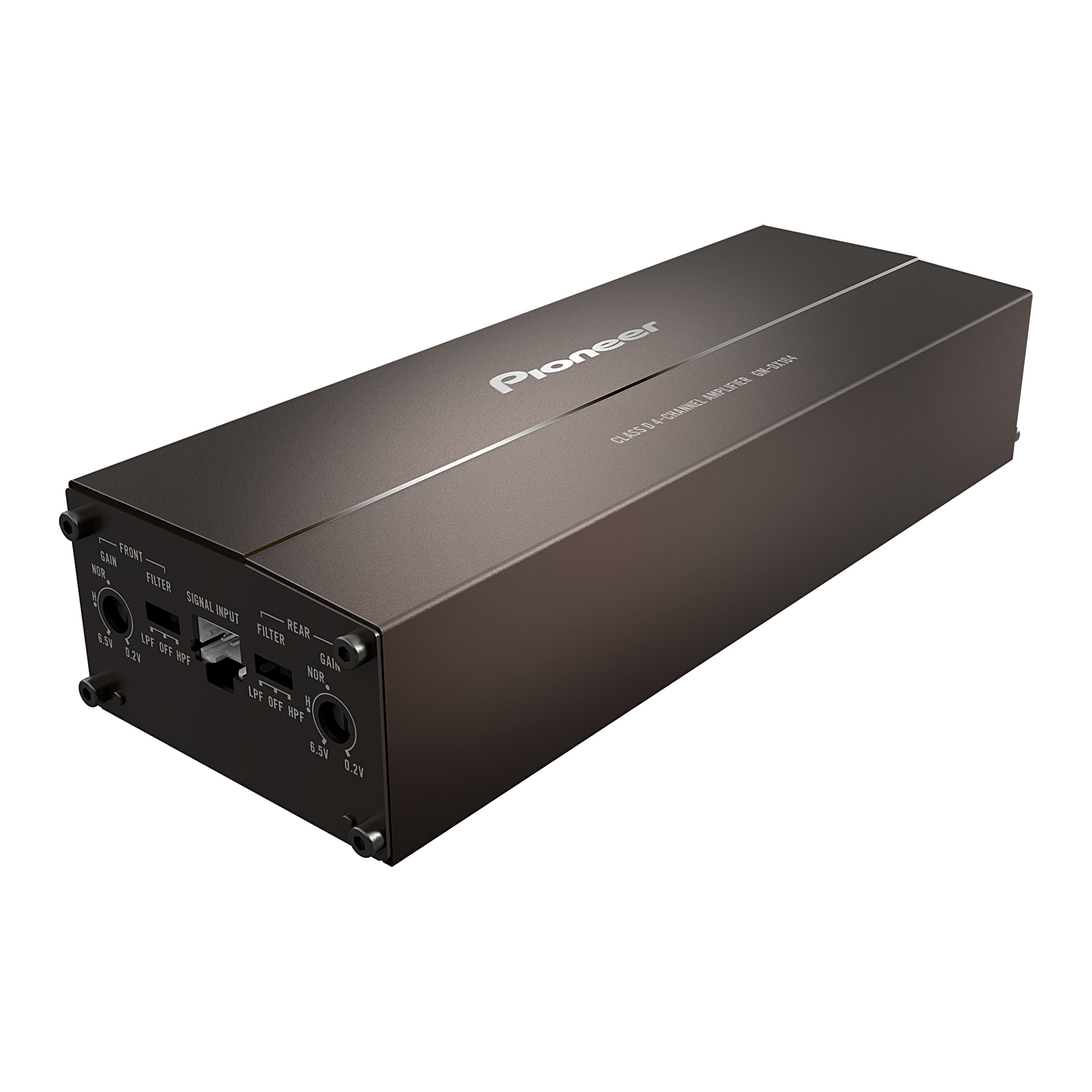 Pioneer 4-Channel Ultra-Compact Amplifier — 400W Max, Class D, Hi-Res Audio Certified, Bridgeable, High-/Low-Pass Filters, Model# GM-DX104